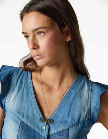 BLUE DENIM PATCHWORK TOP