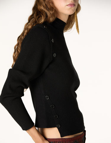BLACK BUTTON RIBBED SWEATER
