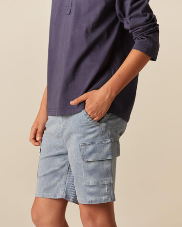 BLUE STRIPED CARGO SHORTS