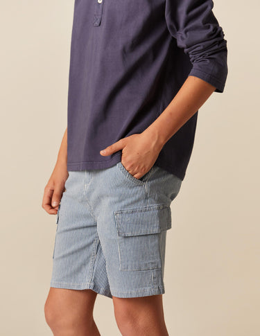 BLUE STRIPED CARGO SHORTS