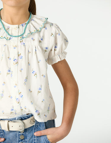 PRINT FLOWER BLUE SHIRT