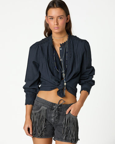 SHORT FRINGED DENIM ANTHRACITE