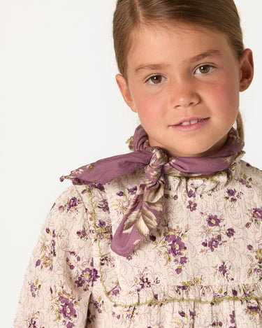 BOUQUET PLUM RUFFLE-SLEEVE YOKE SHIRT