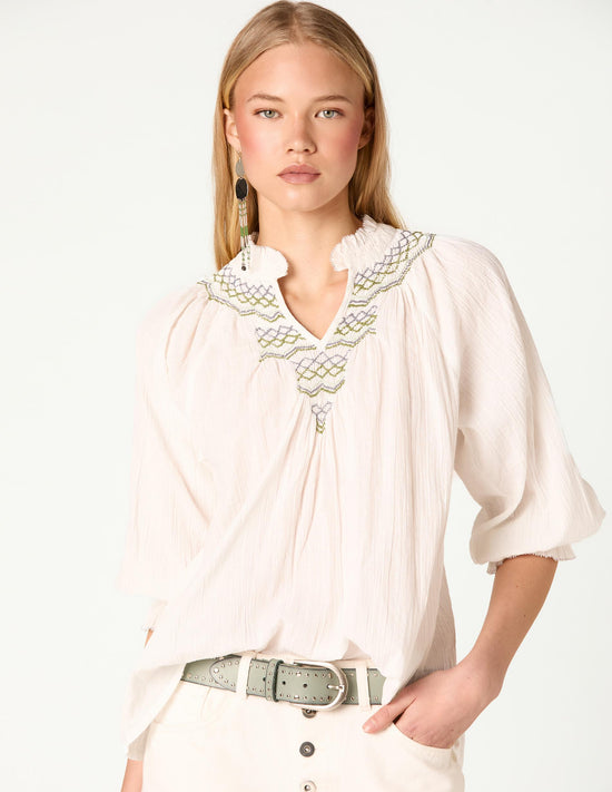 ECRU SHIRT GREEN HIVE
