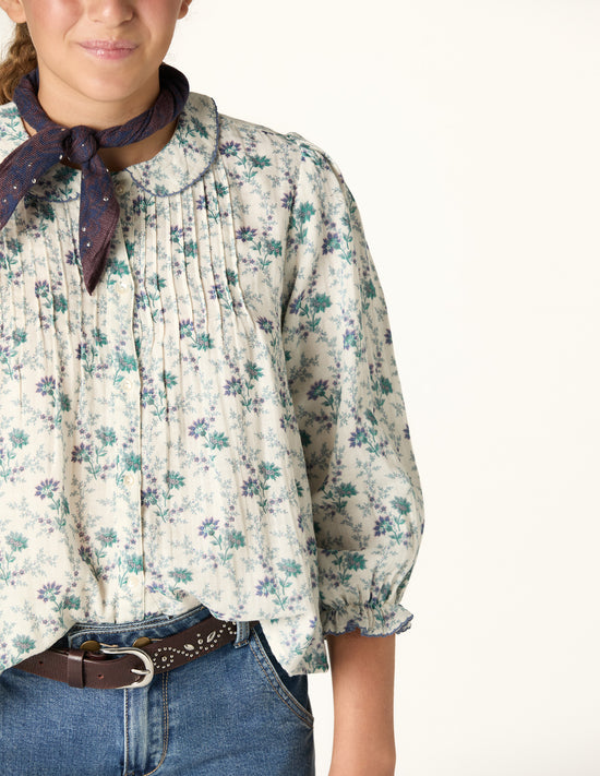 BRIGHT FLOWERS BLUE SHIRT