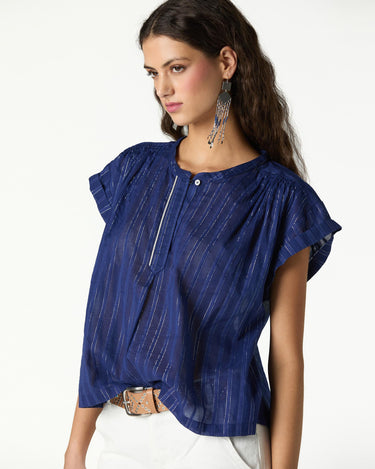 OVERSIZE LUREX STRIPE SHIRT BIG BLUE
