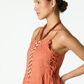 ORANGE BUTTI PRINT STRAPPY DRESS
