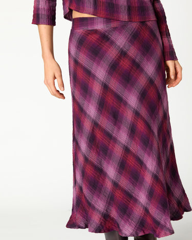 FALDA CUADROS MIDI PLUM