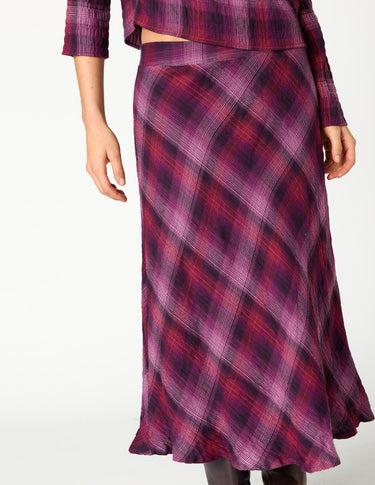 FALDA CUADROS MIDI PLUM
