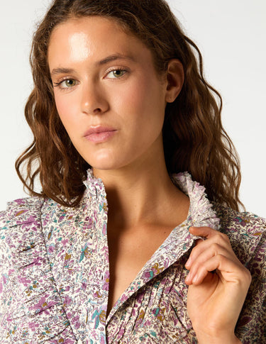 BOTANIC GARDEN RUCHED V-NECK SHIRT