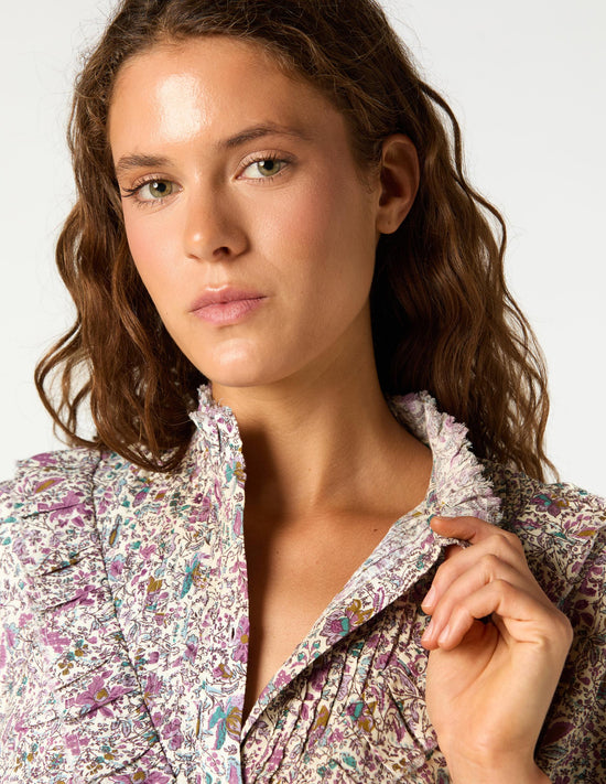 BOTANIC GARDEN RUCHED V-NECK SHIRT