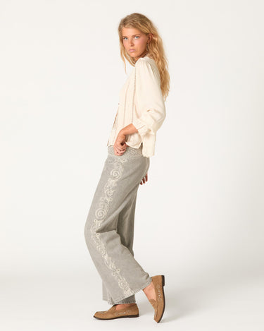 METALLIC EMBROIDERED LIGHT GREY PANTS