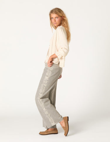 METALLIC EMBROIDERED LIGHT GREY PANTS