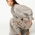 EMBROIDERED FLOWER TROUSERS LIGHT GREY