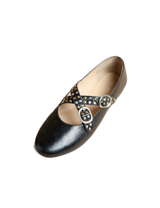 BLACK STUDDED BALLERINA FLAT