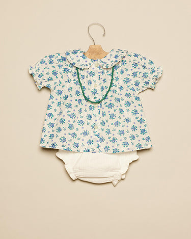 BLUE FLORAL SMOCKED SHIRT