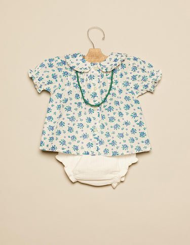 BLUE FLORAL SMOCKED SHIRT