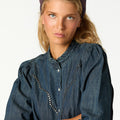 DARK BLUE STUDDED DENIM SHIRT