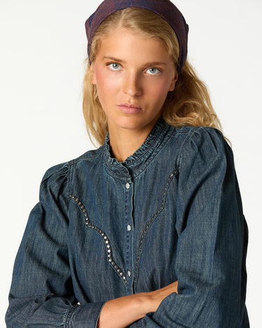 DARK BLUE STUDDED DENIM SHIRT