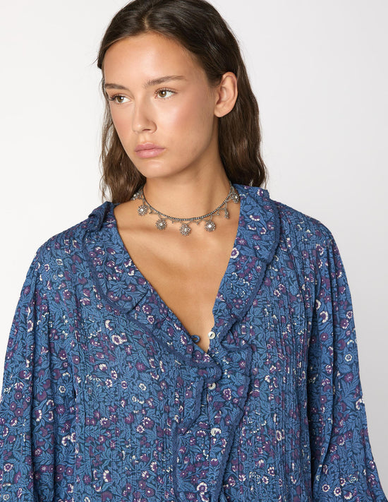 CAMISA VOLANTE JARETAS NIGHT GARDEN BLUE