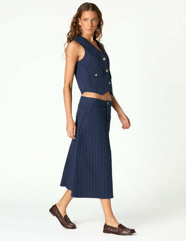 FALDA DENIM RAYAS AZUL