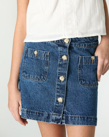 BLUE DENIM BUTTON SKIRT