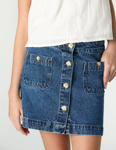 BLUE DENIM BUTTON SKIRT