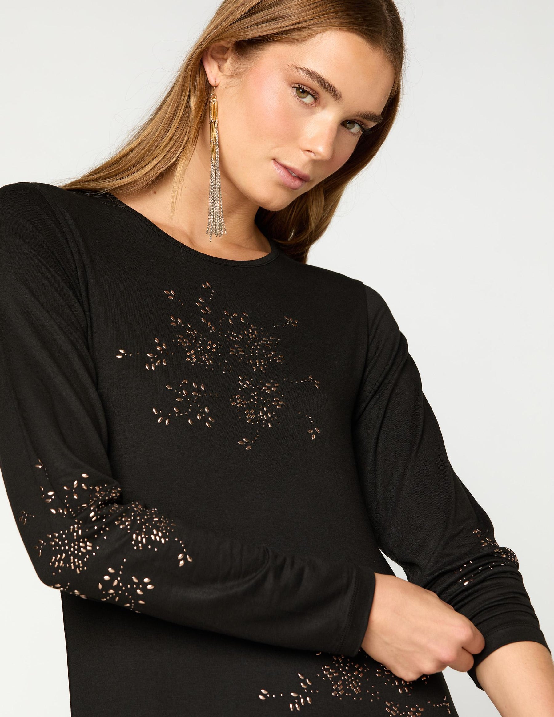 VESTIDO FLOR STRASS BLACK