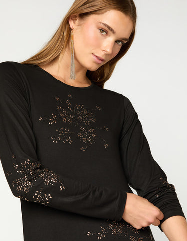 VESTIDO FLOR STRASS BLACK