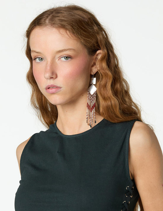 RED SQUARE EARRINGS - STAINLESS STEEL