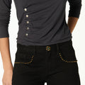 Anthracite Floral Button Studded Trousers