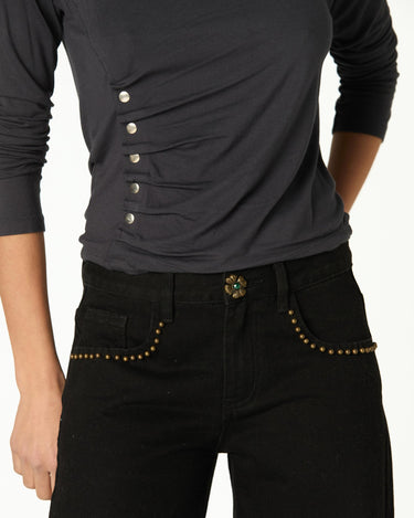 Anthracite Floral Button Studded Trousers