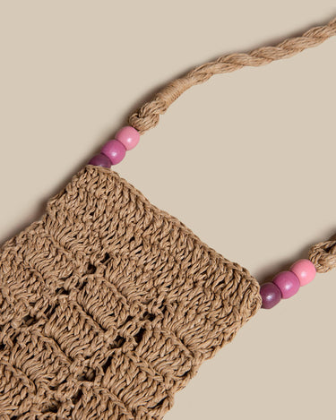 RAFFIA BEADS CROSSBODY BAG PINK