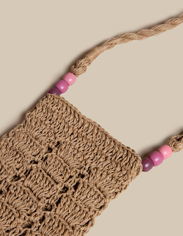 RAFFIA BEADS CROSSBODY BAG PINK
