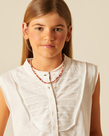 WHITE GATHERED T-SHIRT