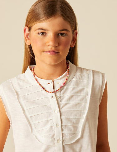 WHITE GATHERED T-SHIRT