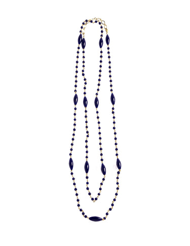 LONG BLUE GLASS NECKLACE