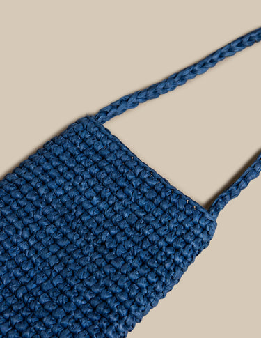 BLUE RAFFIA SHOULDER BAG