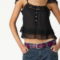 ANTHRACITE LACE CREPE TOP