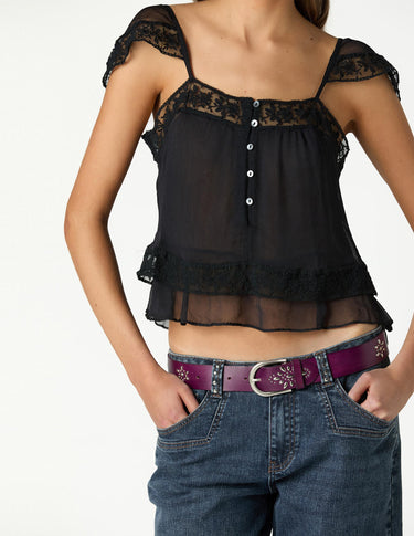 ANTHRACITE LACE CREPE TOP