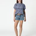 BLUE DENIM BUTTON-FRONT SHORTS