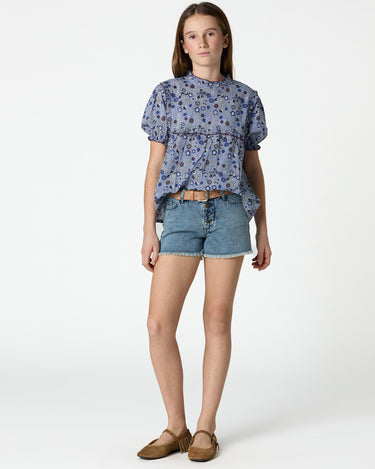 BLUE DENIM BUTTON-FRONT SHORTS