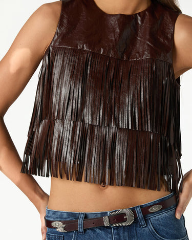 BROWN FRINGED TOP