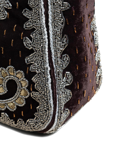 BROWN VELVET BEADED BAG