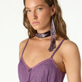 PURPLE DRAWSTRING STRAP DRESS