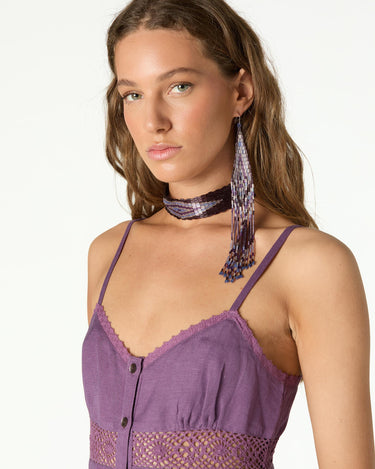 PURPLE DRAWSTRING STRAP DRESS