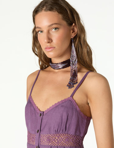 PURPLE DRAWSTRING STRAP DRESS