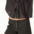 GREY DENIM STUDDED SHORT YOKE