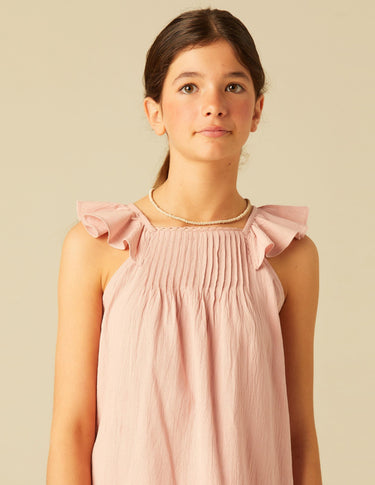 DRAWSTRING RUFFLE DRESS PINK