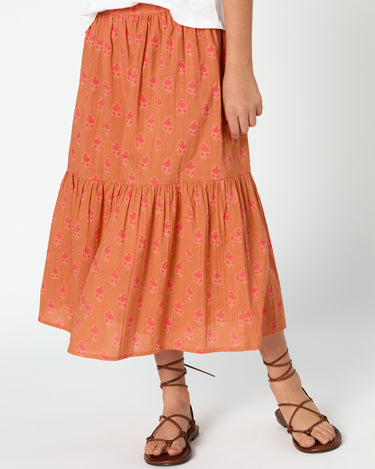 LONG SKIRT BUTI PRINT ORANGE